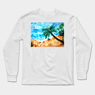 Sandy Beach and Palm Trees Long Sleeve T-Shirt